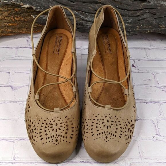 Rockport Cobb Hill Judson Cross Wedge Khaki Nubuck Flat - Picture 2 of 8